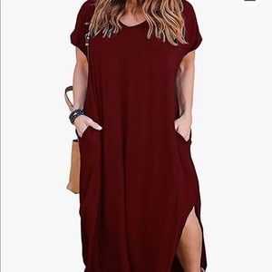 Nemidor casual loose-fit maxi dress. 24. Dark red.